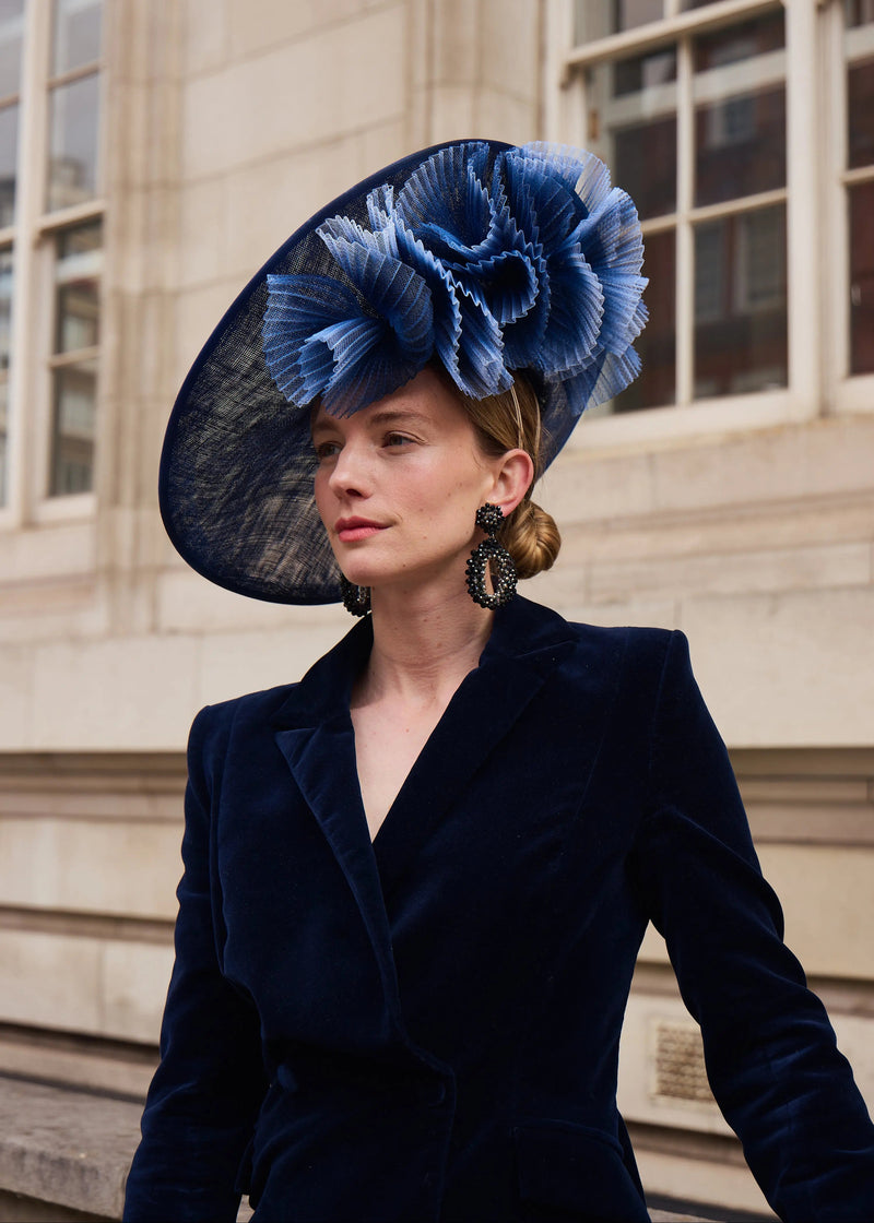 Kyra Hat with Pleated Crin in Navy Jane Taylor London