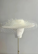 Large Brim Boater with 1950's Vintage Straw in Ivory Jane Taylor London