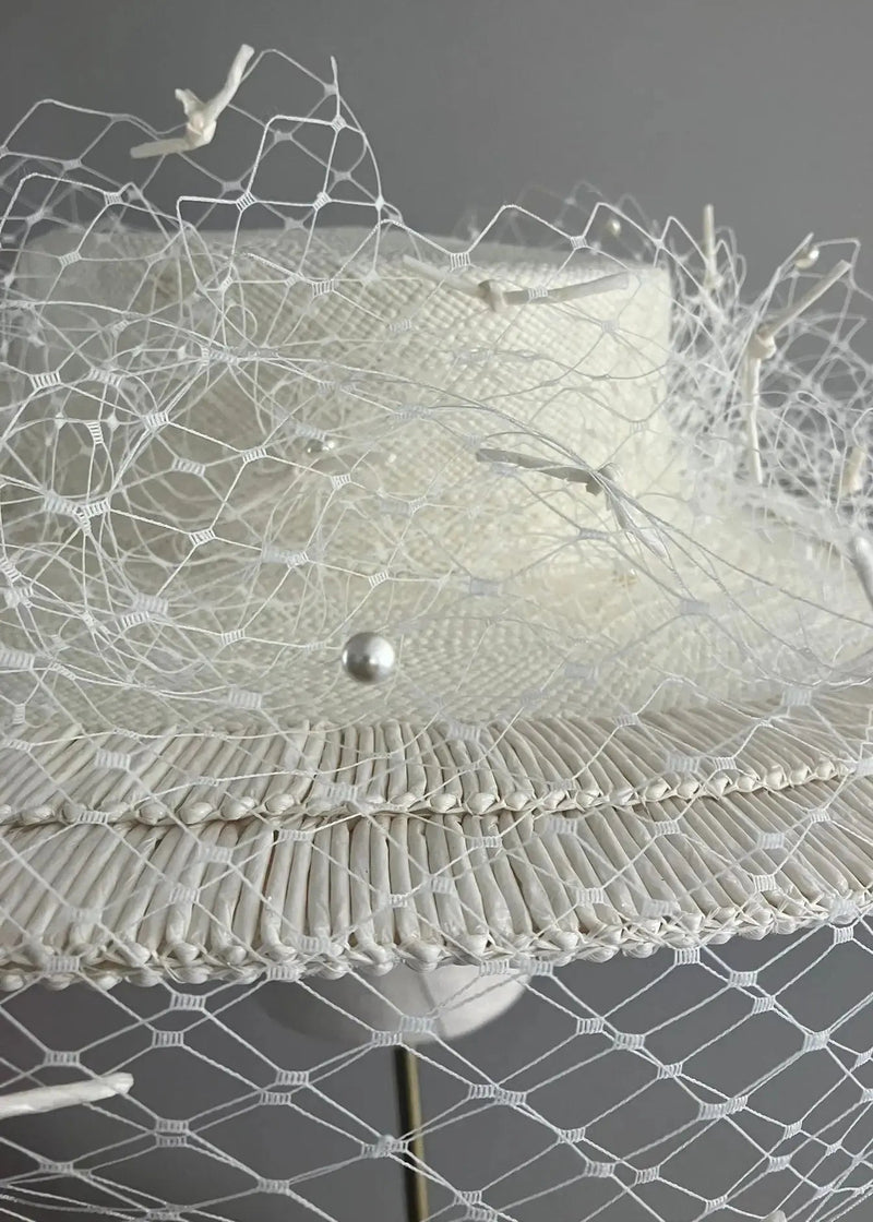 Large Brim Boater with 1950's Vintage Straw in Ivory Jane Taylor London