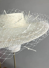 Large Brim Boater with 1950's Vintage Straw in Ivory Jane Taylor London