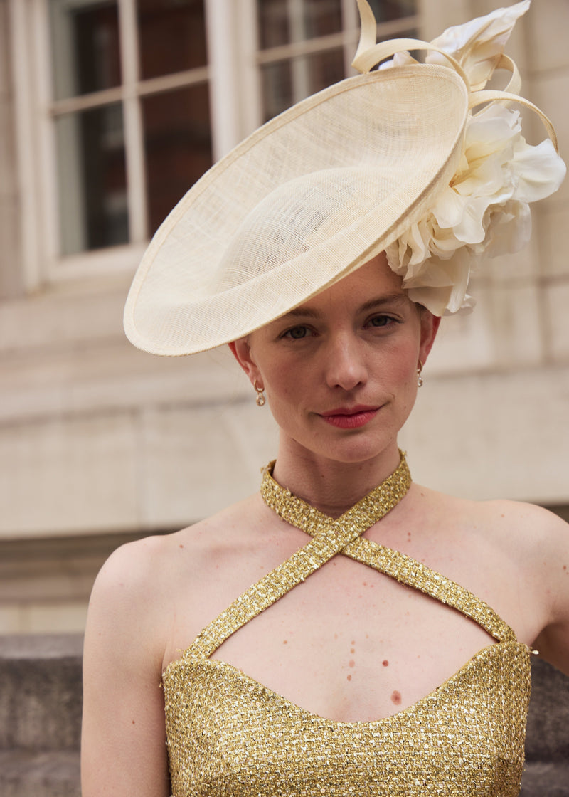 Lilaya Hat with Flower and Buntal Twists Jane Taylor London