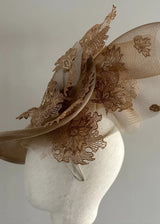 Mena Hat in Two Tone Sinamay with Lace in Gold Jane Taylor London