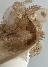Mena Hat in Two Tone Sinamay with Lace in Gold Jane Taylor London