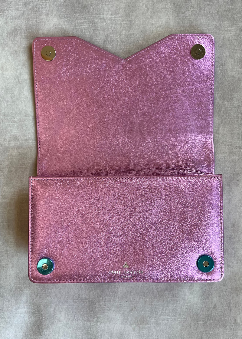 Metallic Bubble Gum Leather Clutch Jane Taylor London