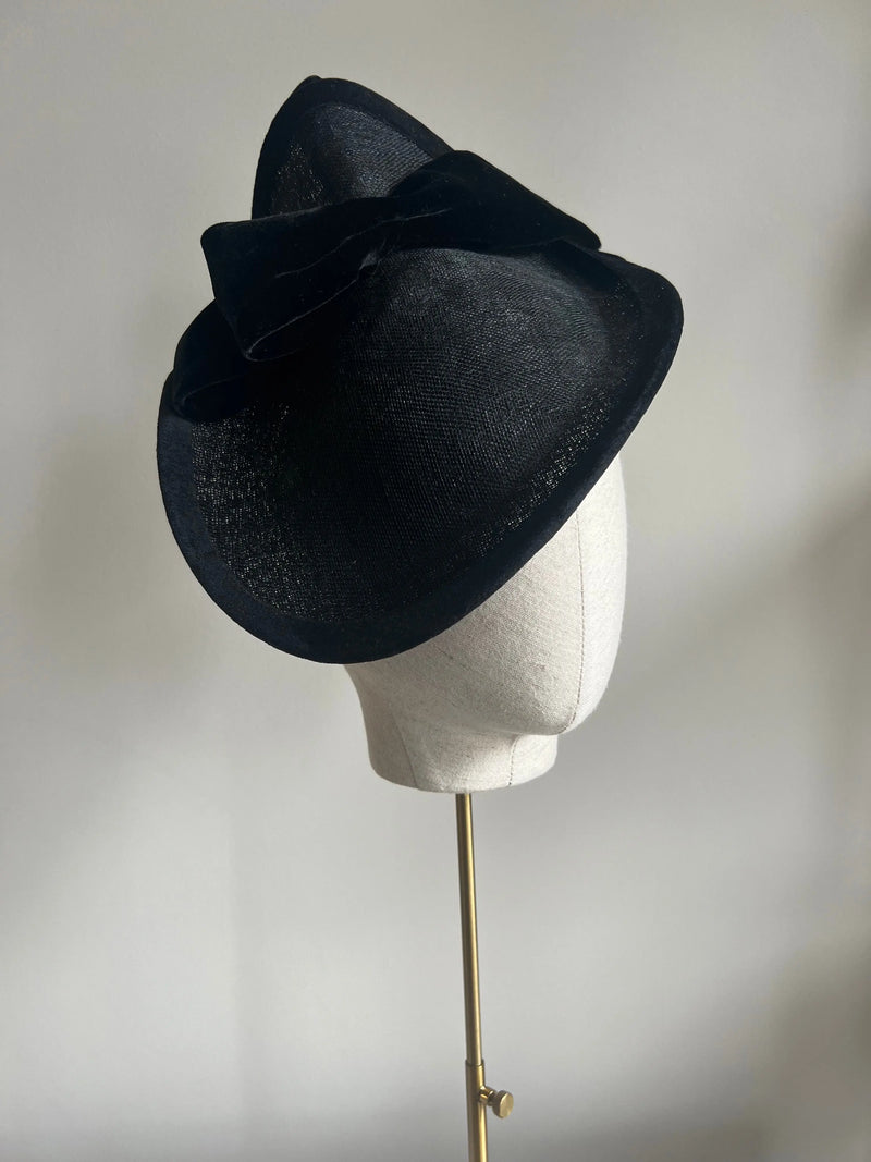 Mini Mena in Black Straw with Velvet Bow Jane Taylor London