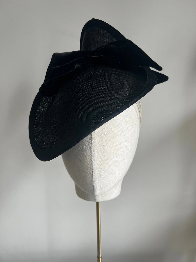 Mini Mena in Black Straw with Velvet Bow Jane Taylor London