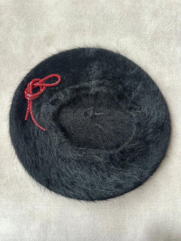 Mohair Beret with Red Crystal Knot Jane Taylor London