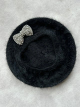 Mohair Beret with Silver Crystal Bow Jane Taylor London