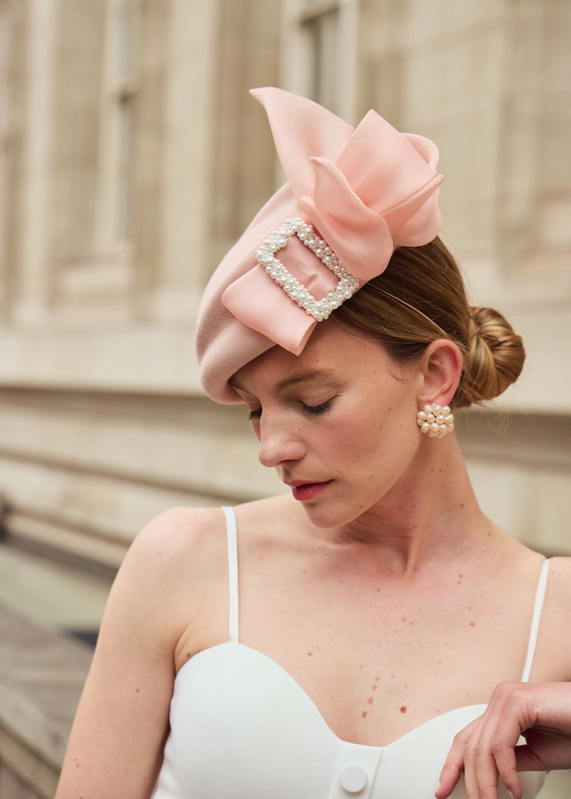 Neso Hat in Crepe with Pearl Buckle Jane Taylor London