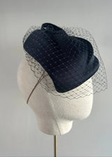 Neso Hat in Satin with Veiling in Midnight Jane Taylor London