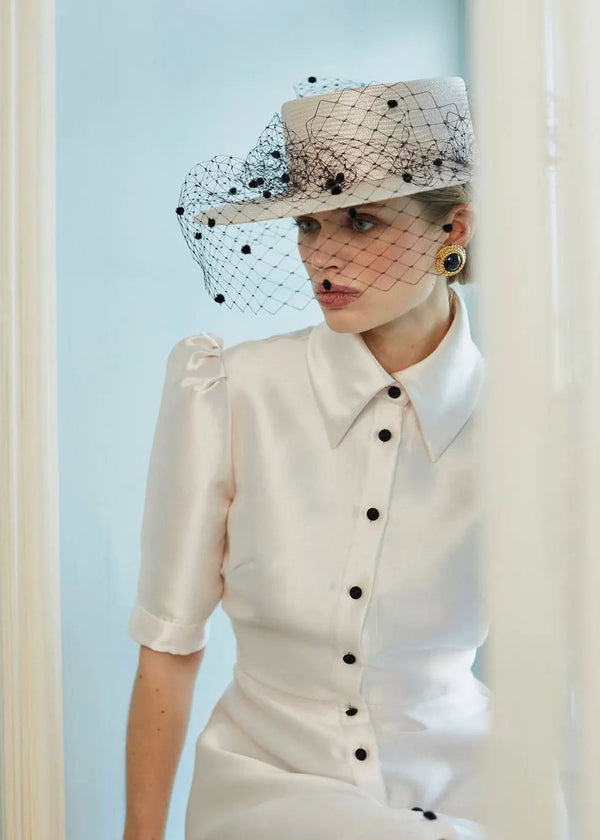 Nixi Boater in Straw with Veil Jane Taylor London