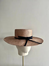 Nixi Boater in Straw with Velvet Bows Jane Taylor London