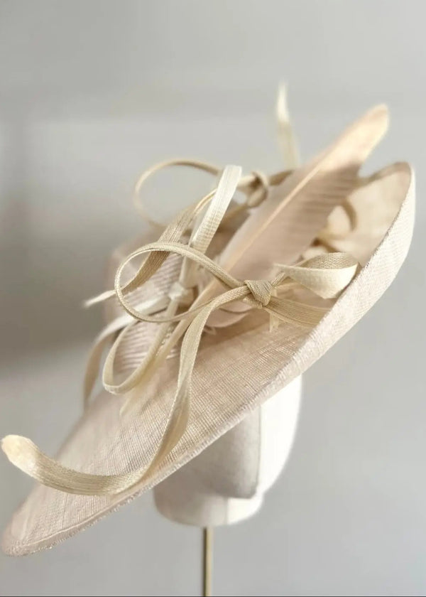 Oval Brimmed with Buntal and Feathers - Nude Tones Jane Taylor London