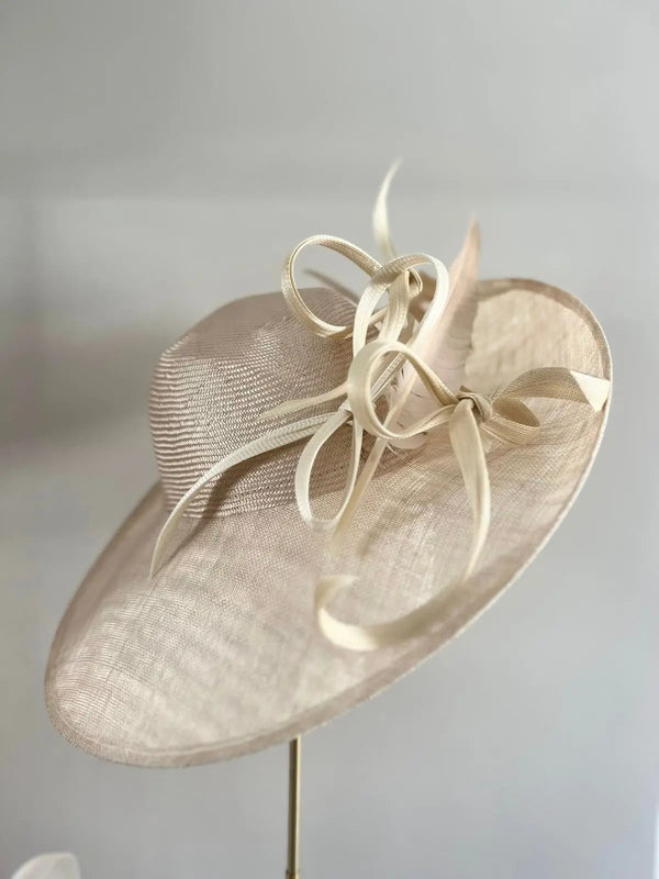 Oval Brimmed with Buntal and Feathers - Nude Tones Jane Taylor London