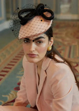 Persephone Hat in Satin with Veiling and Bow Jane Taylor Design
