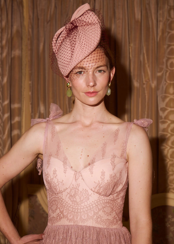 Persephone Hat with Crepe Bow in Rose Jane Taylor London