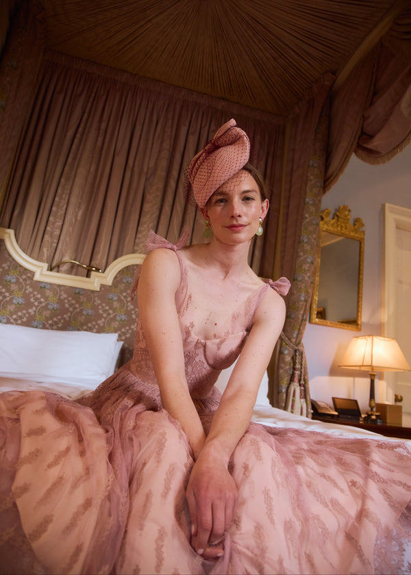 Persephone Hat with Crepe Bow in Rose Jane Taylor London