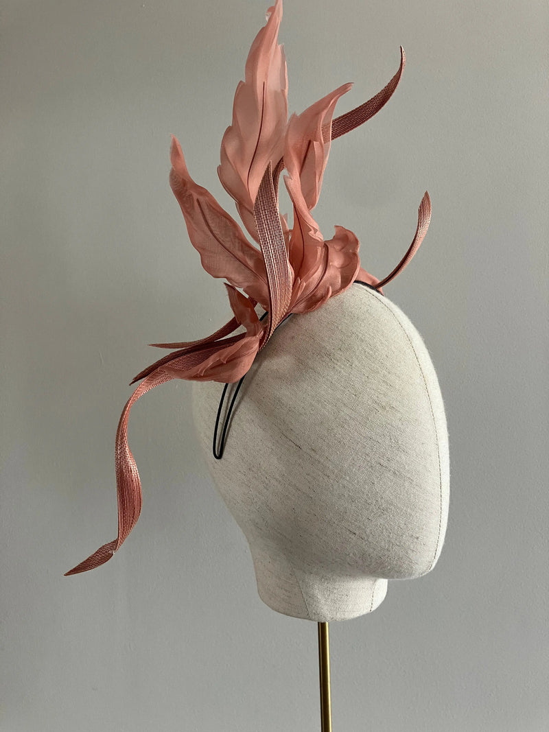 Pink Feather & Buntal Headband Jane Taylor London