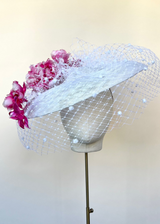 Pomona Hat in Sinamay with Veiling and Flowers Jane Taylor London