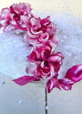 Pomona Hat in Sinamay with Veiling and Flowers Jane Taylor London