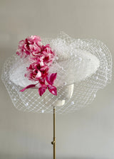 Pomona Hat in Sinamay with Veiling and Flowers Jane Taylor London