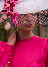 Pomona Hat in Sinamay with Veiling and Flowers Jane Taylor London