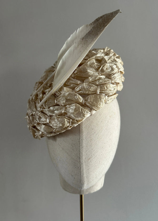Prema Hat in Straw with Feather in Natural Jane Taylor Design