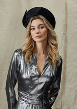 Structured Pillbox in Felt with Satin Knot in Black