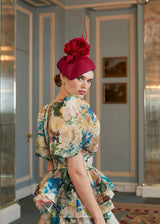 Fold Hat in Straw with Rose and Veiling in Magenta