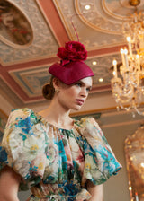 Fold Hat in Straw with Rose and Veiling in Magenta