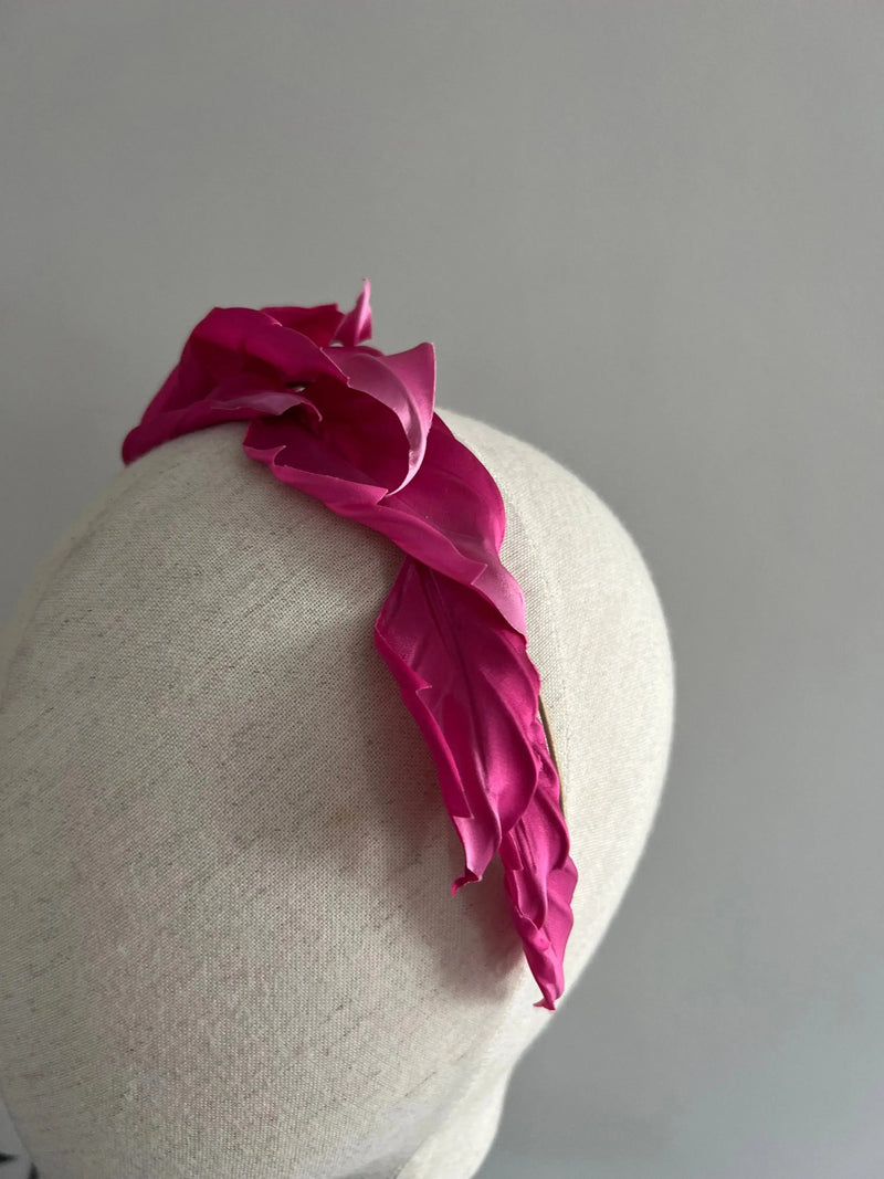 Satin Feather Headband - Hot Pink Jane Taylor London