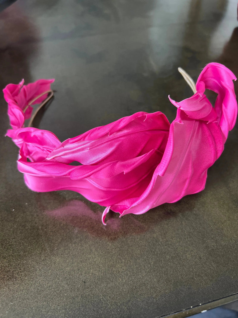 Satin Feather Headband - Hot Pink Jane Taylor London