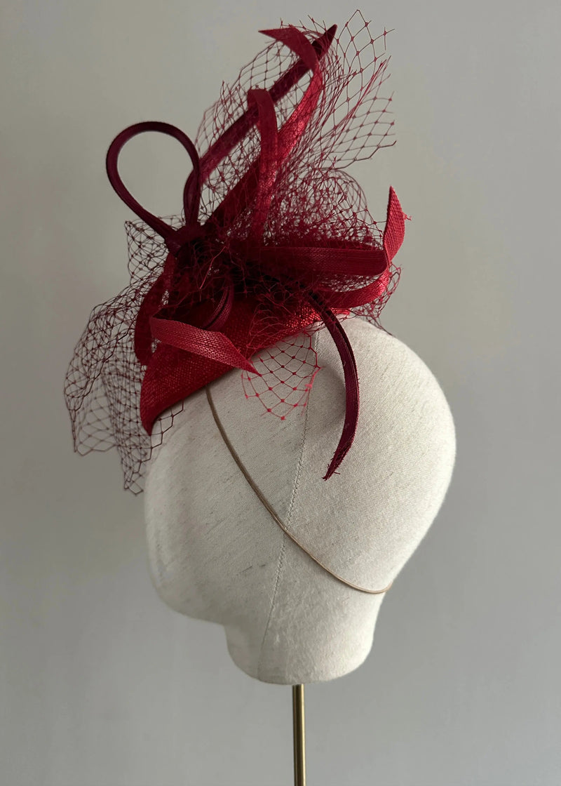 Small Teardrop Cocktail Hat in Red Jane Taylor London