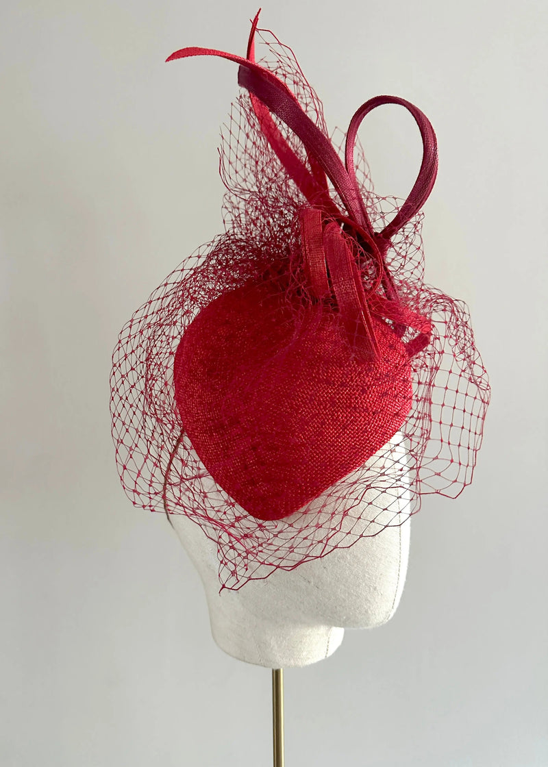 Small Teardrop Cocktail Hat in Red Jane Taylor London