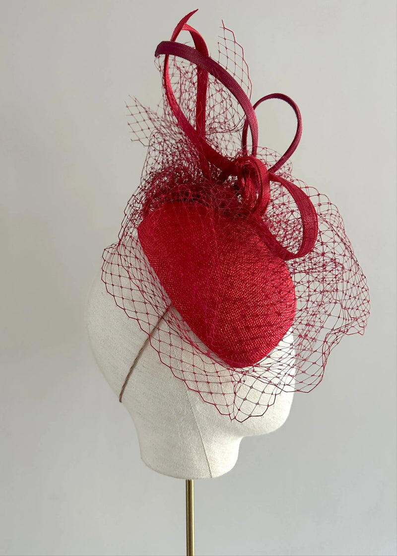 Small Teardrop Cocktail Hat in Red Jane Taylor London