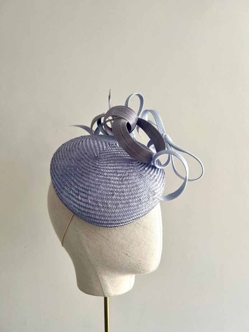 Tear Drop Cocktail Hat with Buntal Bows - Lilac Jane Taylor London