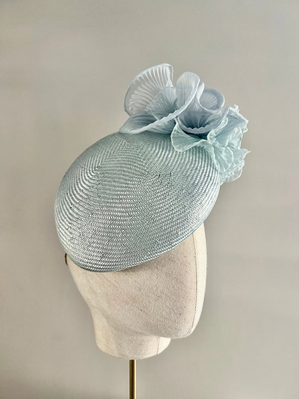 Teardrop Cocktail hat with Pleated Organza- baby blue Jane Taylor London