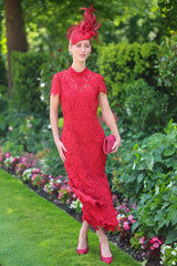 Teardrop Hat with Buntal and Veiling in Red Jane Taylor London