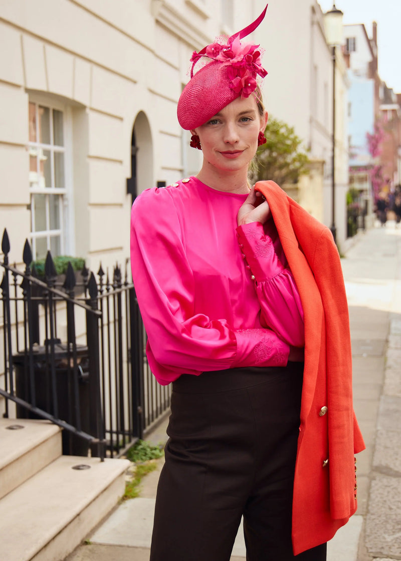 Teardrop Hat with Flowers, Buntal and Veiling Jane Taylor London