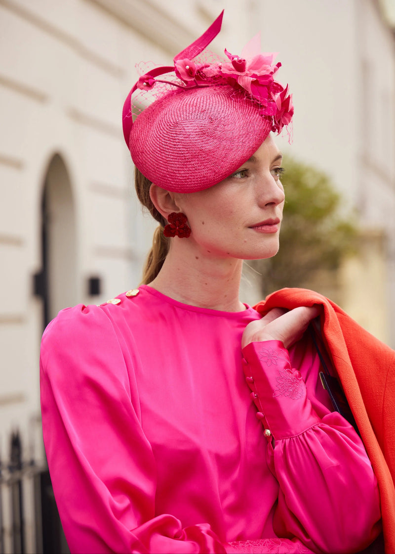 Teardrop Hat with Flowers, Buntal and Veiling Jane Taylor London