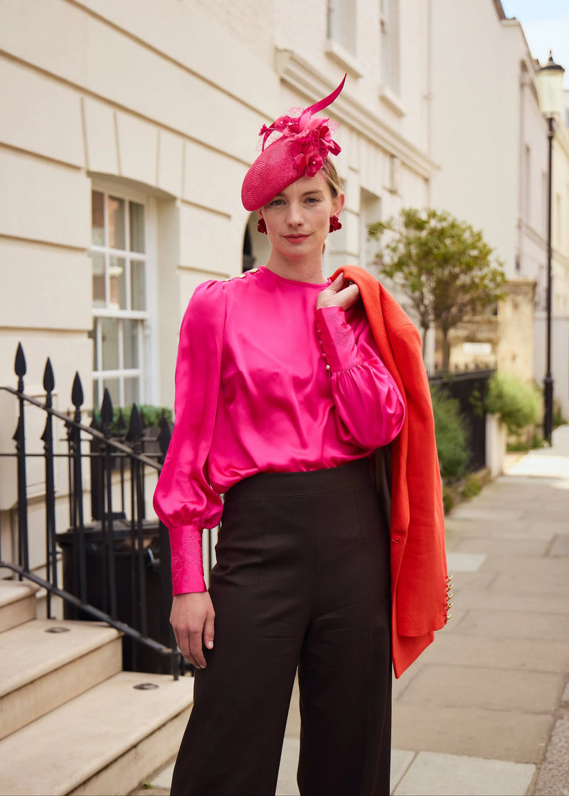 Teardrop Hat with Flowers, Buntal and Veiling Jane Taylor London