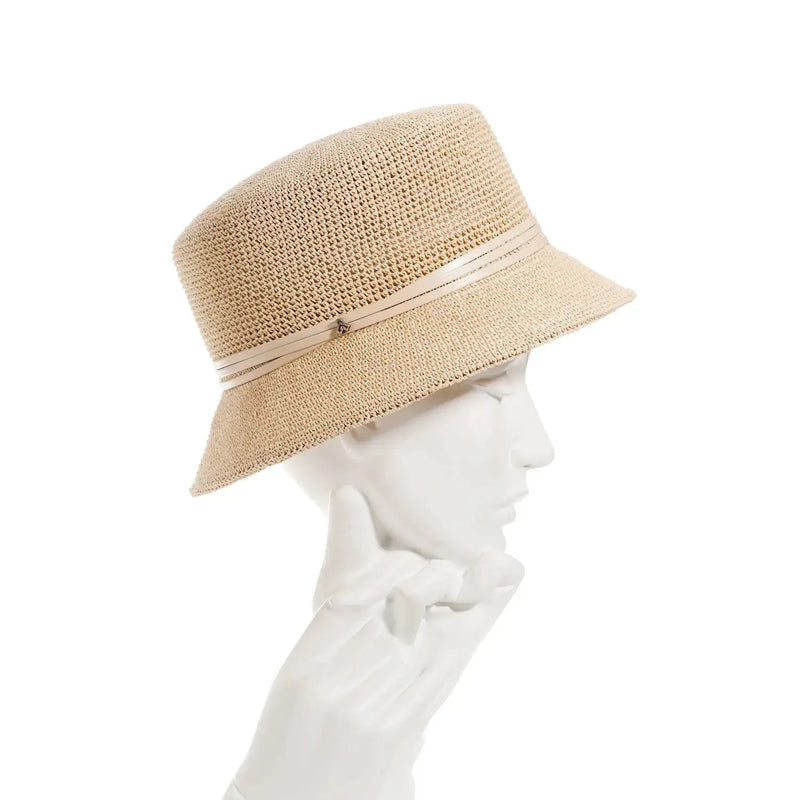 Textured bucket hat with leather trim Jane Taylor Design