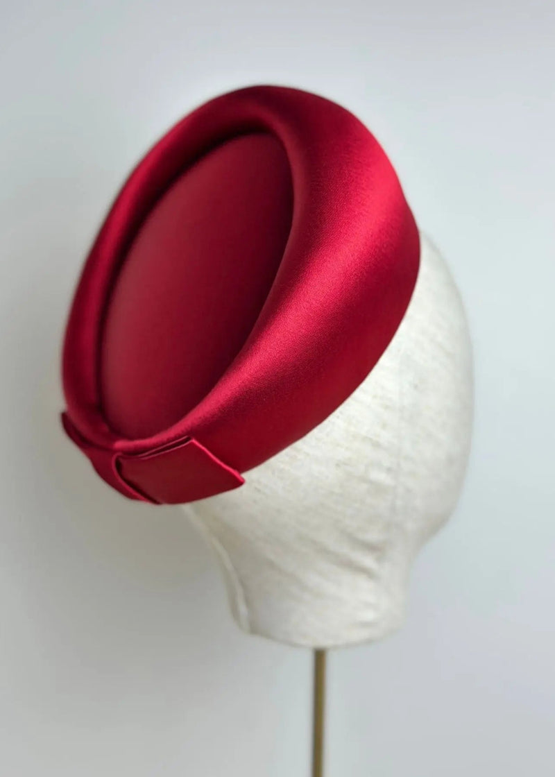 The Halo® Pillbox in Satin with Tailored Bow in Red Jane Taylor London