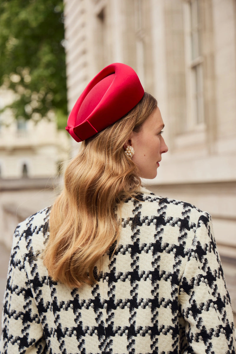 The Halo® Pillbox in Satin with Tailored Bow in Red Jane Taylor London