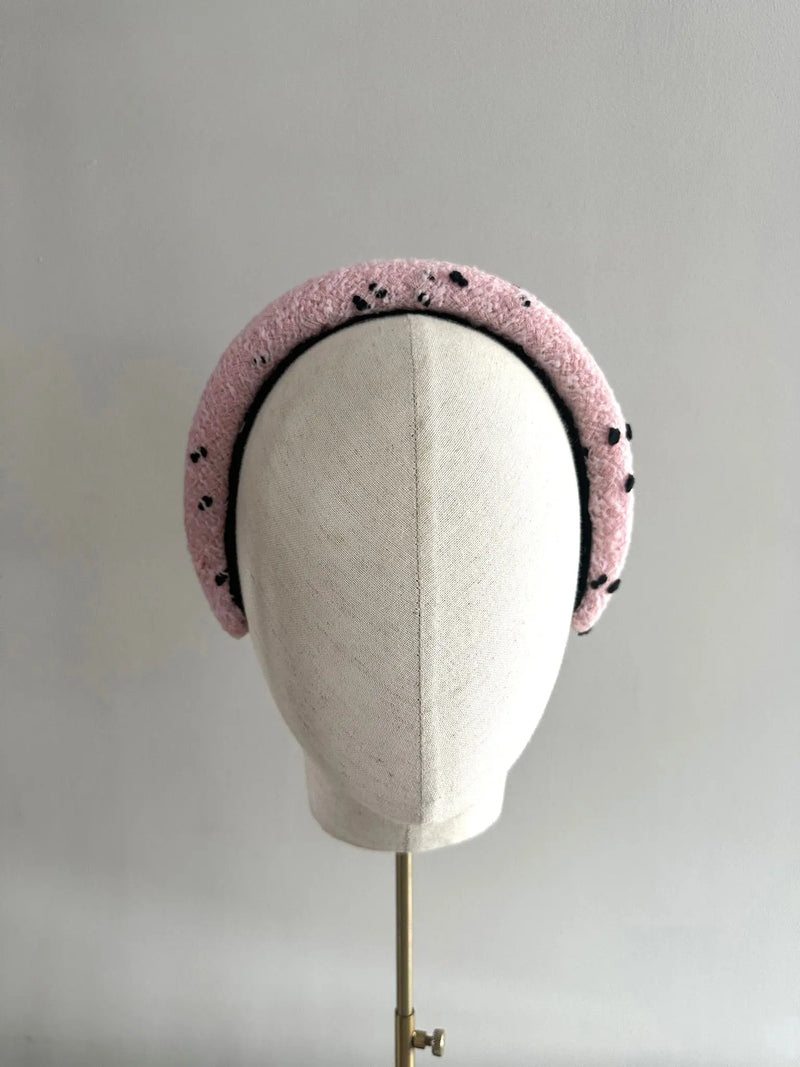 Tweed Headband - Pink with Black Spots Jane Taylor London