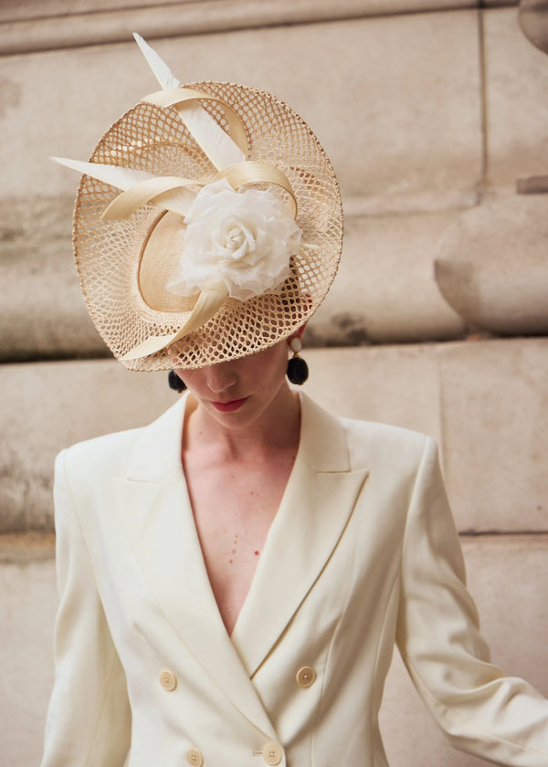 Una Hat in Straw with Flower in Natural Jane Taylor London