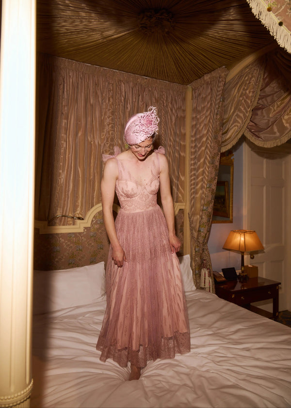 Vitula Hat with Chrysanthemums and Veiling Jane Taylor London