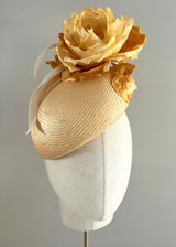 Vitula Hat in Straw with Vintage Rose in Gold