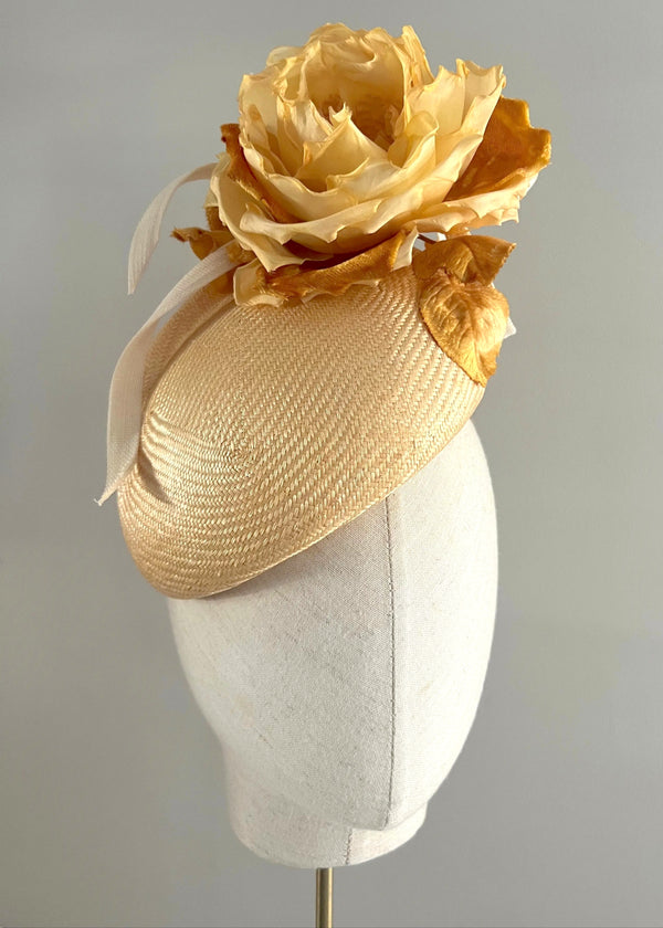Vitula Hat in Straw with Vintage Rose in Gold