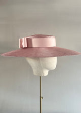 Enid Boater Hat in Straw with Satin Bow in Blush